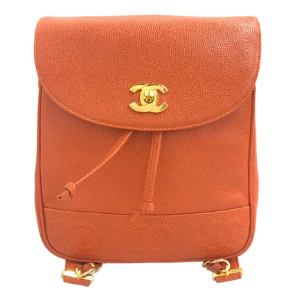 CHANEL Around 1997 Made Caviar Skin Turn-Lock Backpack Orange
