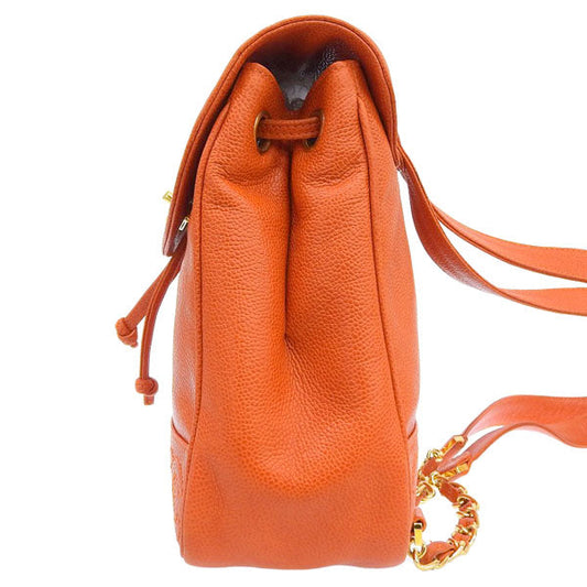 CHANEL Around 1997 Made Caviar Skin Turn-Lock Backpack Orange