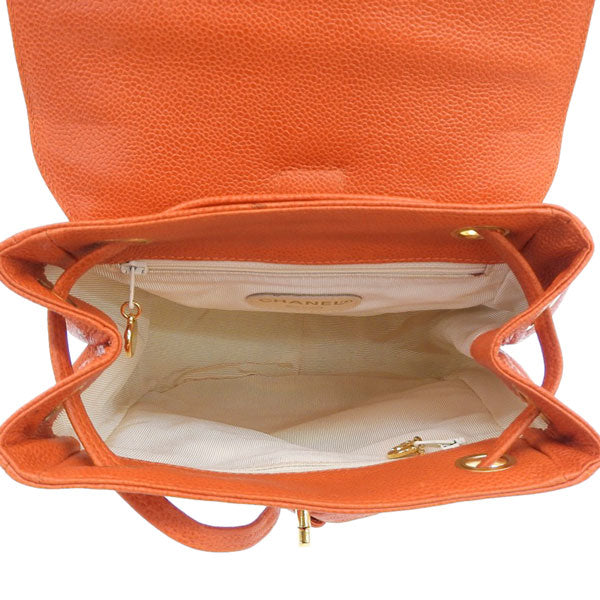 CHANEL Around 1997 Made Caviar Skin Turn-Lock Backpack Orange