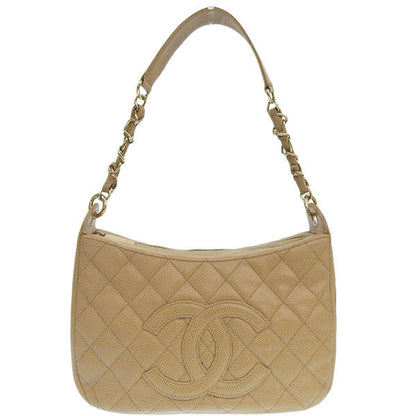 CHANEL Around 2003 Made Caviar Sklin Cc Mark Stitch Shoulder Bag Beige
