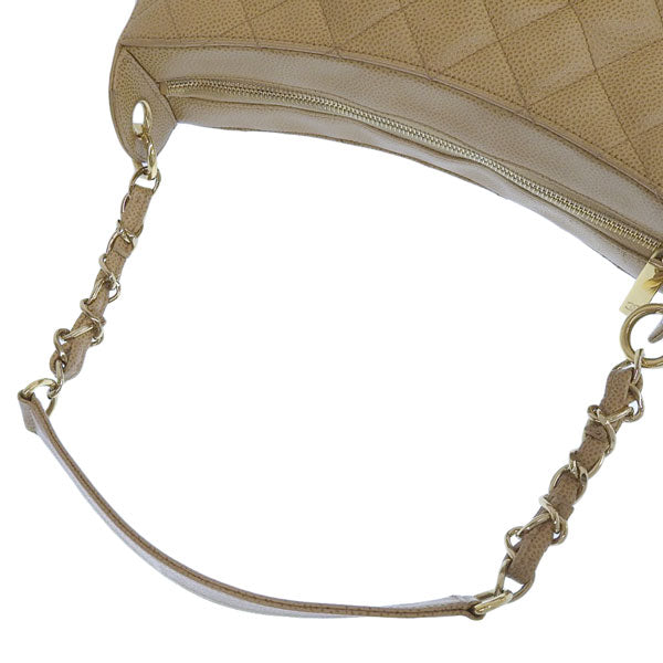 CHANEL Around 2003 Made Caviar Sklin Cc Mark Stitch Shoulder Bag Beige