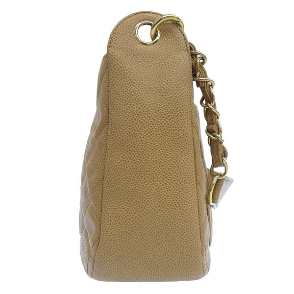 CHANEL Around 2003 Made Caviar Sklin Cc Mark Stitch Shoulder Bag Beige