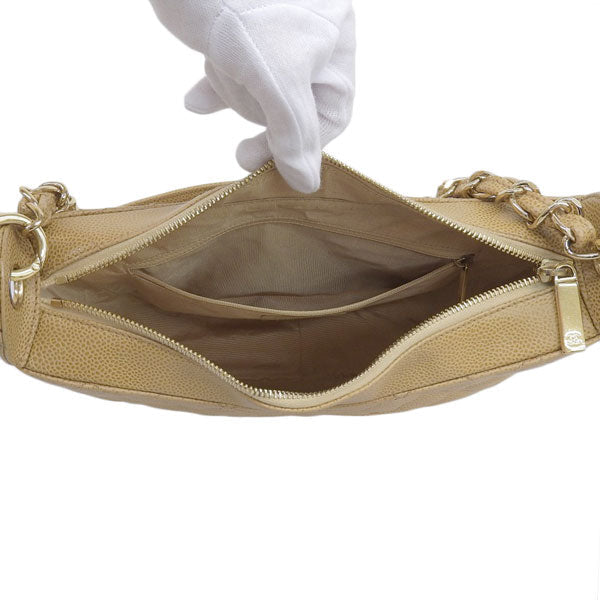 CHANEL Around 2003 Made Caviar Sklin Cc Mark Stitch Shoulder Bag Beige