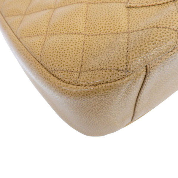 CHANEL Around 2003 Made Caviar Sklin Cc Mark Stitch Shoulder Bag Beige