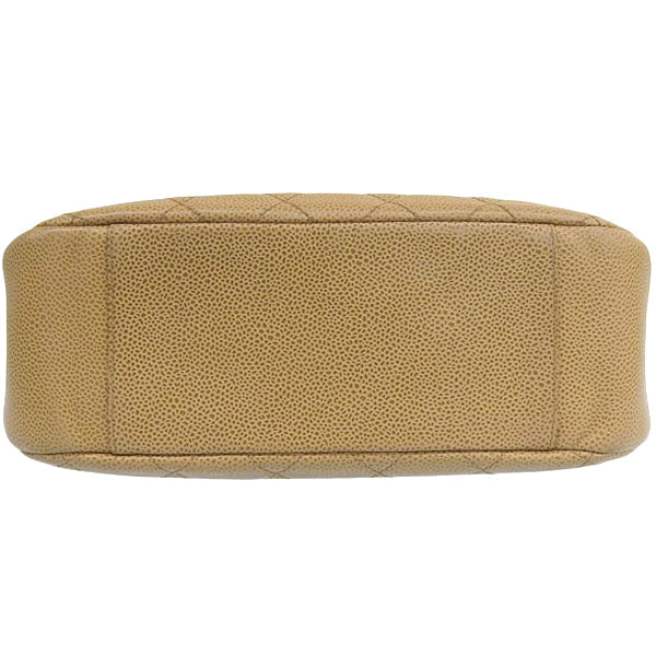 CHANEL Around 2003 Made Caviar Sklin Cc Mark Stitch Shoulder Bag Beige