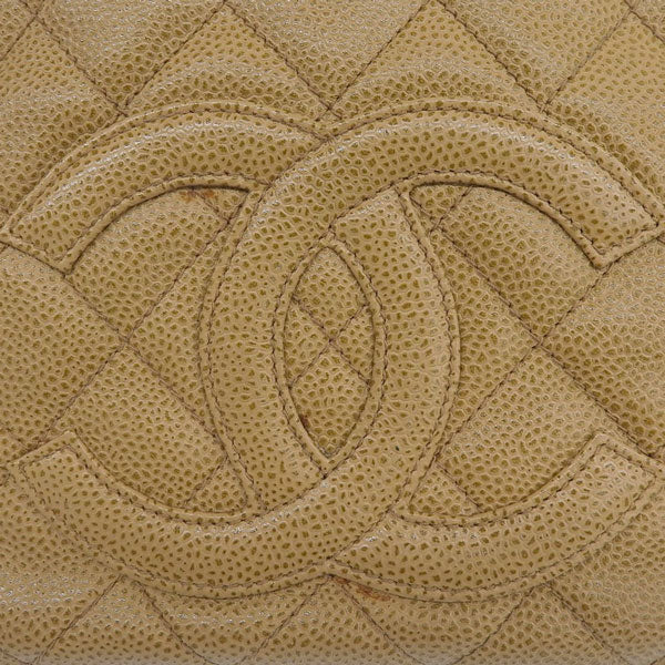 CHANEL Around 2003 Made Caviar Sklin Cc Mark Stitch Shoulder Bag Beige