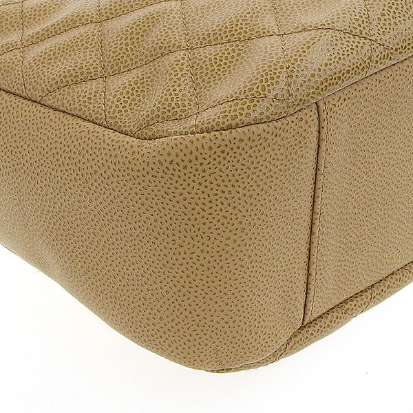 CHANEL Around 2003 Made Caviar Skin Cc Mark Stitch Shoulder Bag Beige