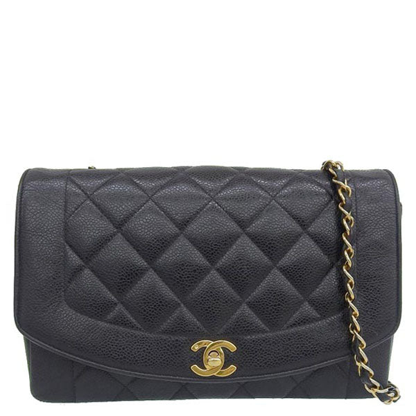 CHANEL Around 1992 Made Caviar Skin Diana Flap Chain Bag 25Cm Black