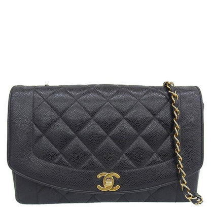 CHANEL Around 1992 Made Caviar Skin Diana Flap Chain Bag 25Cm Black