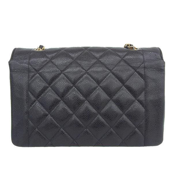 CHANEL Around 1992 Made Caviar Skin Diana Flap Chain Bag 25Cm Black