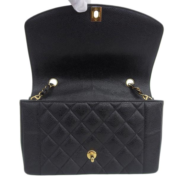 CHANEL Around 1992 Made Caviar Skin Diana Flap Chain Bag 25Cm Black