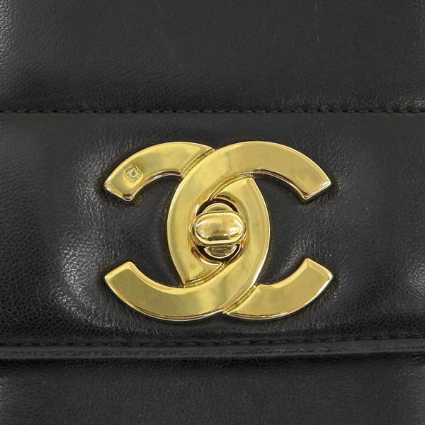 CHANEL Around 1995 Made Mademoiselle Stitch Turn-Lock Top Handle Bag Black