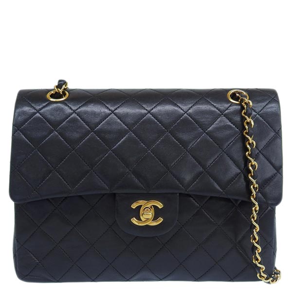 CHANEL Around 1985~1990 Made Classic Flap Turn-Lock Chain Bag Black