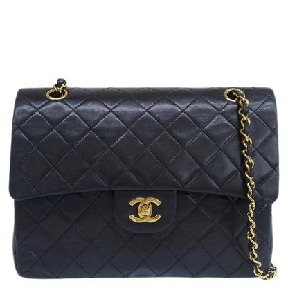 CHANEL Around 1985~1990 Made Classic Flap Turn-Lock Chain Bag Black