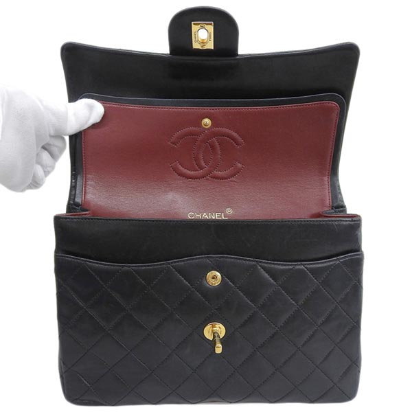 CHANEL Around 1985~1990 Made Classic Flap Turn-Lock Chain Bag Black