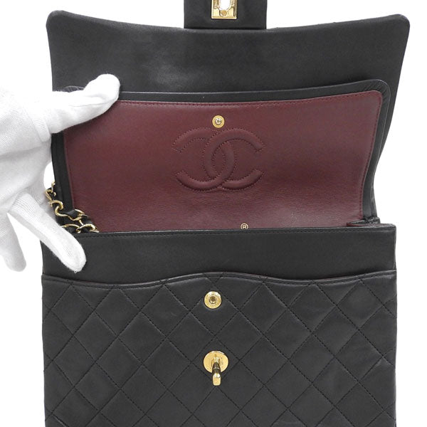 CHANEL Around 1990 Made Classic Flap Turn-Lock Chain Bag Black