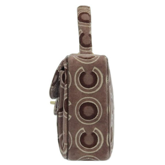 CHANEL Around 2001 Made Velour Logo Pattern Turn-Lock Top Handle Bag Brown