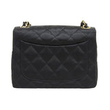 CHANEL Around 1985 Made Silk Satin Classic Flap Chain Bag Mini Black