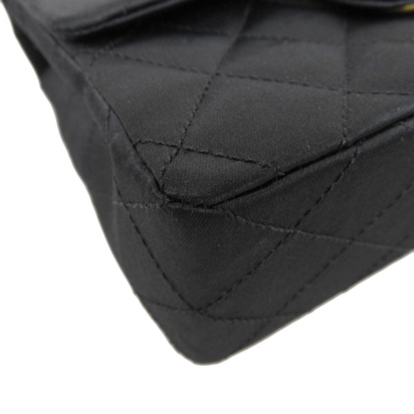 CHANEL Around 1985 Made Silk Satin Classic Flap Chain Bag Mini Black