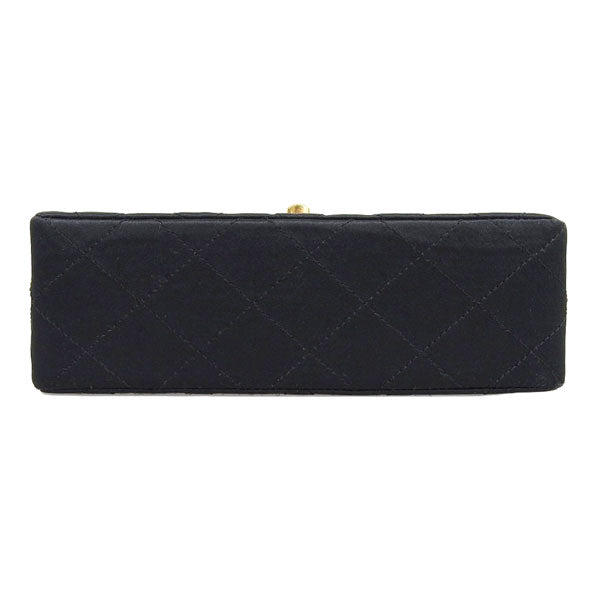 CHANEL Around 1985 Made Silk Satin Classic Flap Chain Bag Mini Black