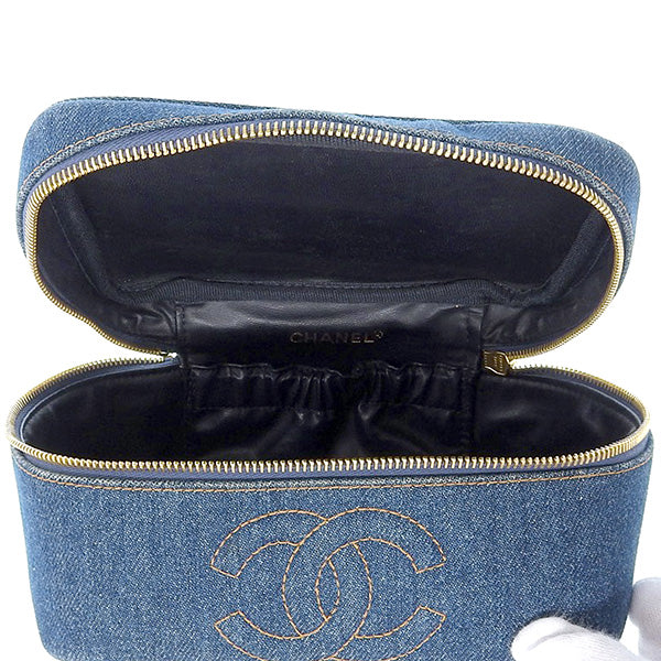 CHANEL Around 1997 Made Denim Cc Mark Stitch Vanity Indigo