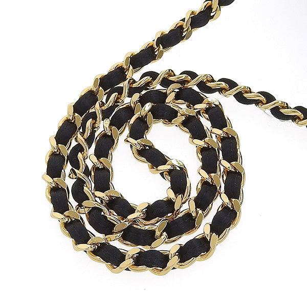 CHANEL Around 1997 Made Silk Satin Camellia Motif Mini Chain Bag Black