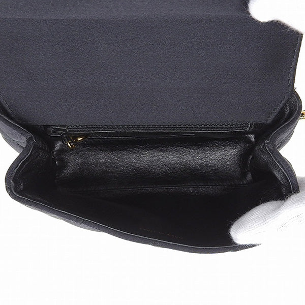 CHANEL Around 1997 Made Silk Satin Camellia Motif Mini Chain Bag Black