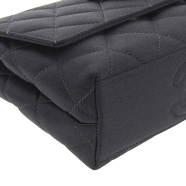 CHANEL Around 1997 Made Silk Satin Camellia Motif Mini Chain Bag Black
