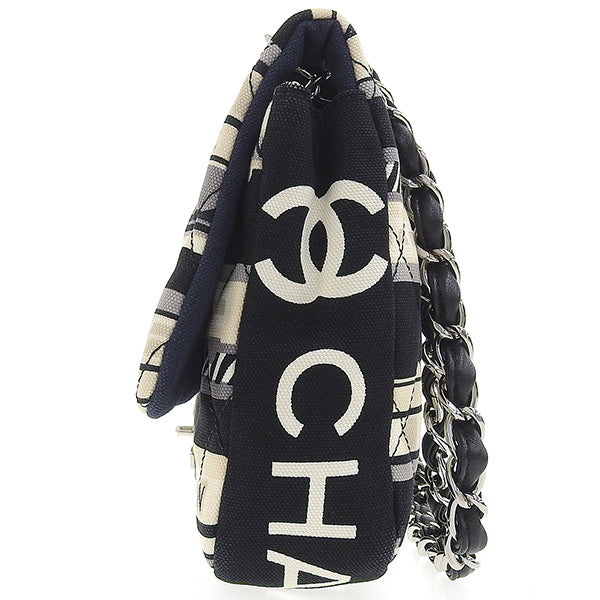CHANEL Around 2005 Made Canvas Central Station Classic Flap Chain Bag Black/White/Multi
