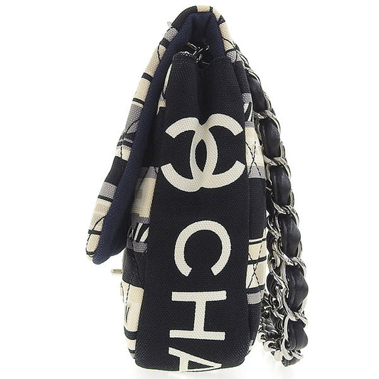 CHANEL Around 2005 Made Canvas Central Station Classic Flap Chain Bag Black/White/Multi
