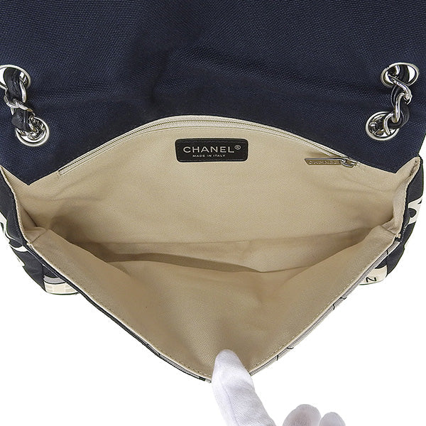 CHANEL Around 2005 Made Canvas Central Station Classic Flap Chain Bag Black/White/Multi