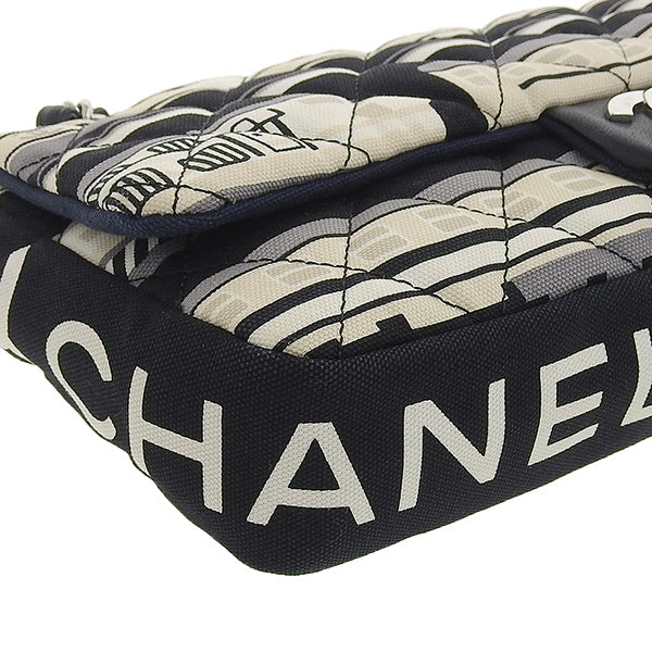 CHANEL Around 2005 Made Canvas Central Station Classic Flap Chain Bag Black/White/Multi