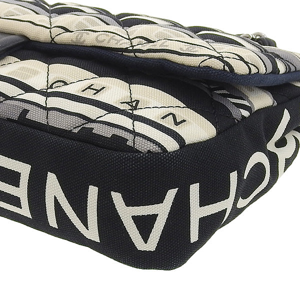 CHANEL Around 2005 Made Canvas Central Station Classic Flap Chain Bag Black/White/Multi