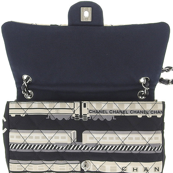CHANEL Around 2005 Made Canvas Central Station Classic Flap Chain Bag Black/White/Multi