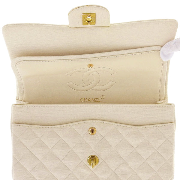 CHANEL Around 1995 Made Wool Classic Flap Chain Bag 25Cm Ivory