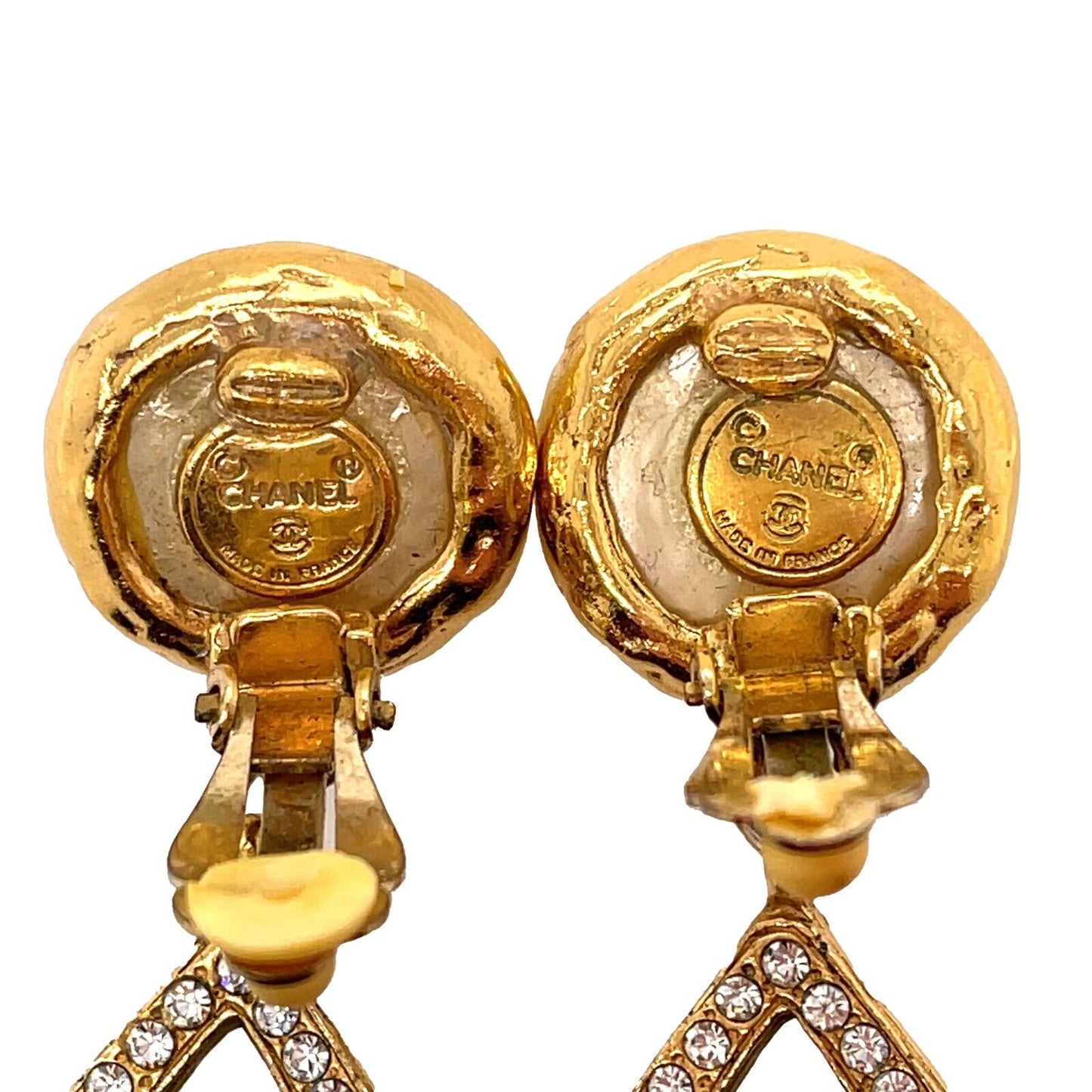 CHANEL    1970s Faux Pearl Medallion CC '' Clip-On Earrings