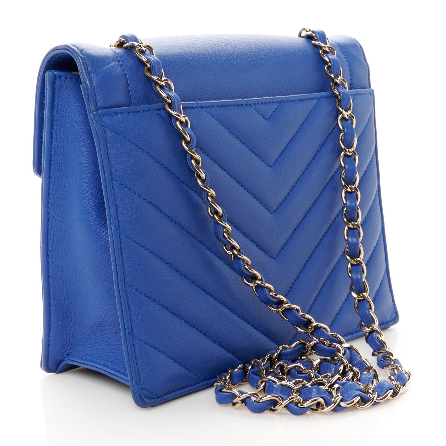 Amelia Calfskin Quilted Chevron Small Single Flap Blue