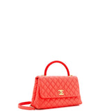 Coco Top Handle Bag Quilted Caviar with Lizard Embossed Handle Small