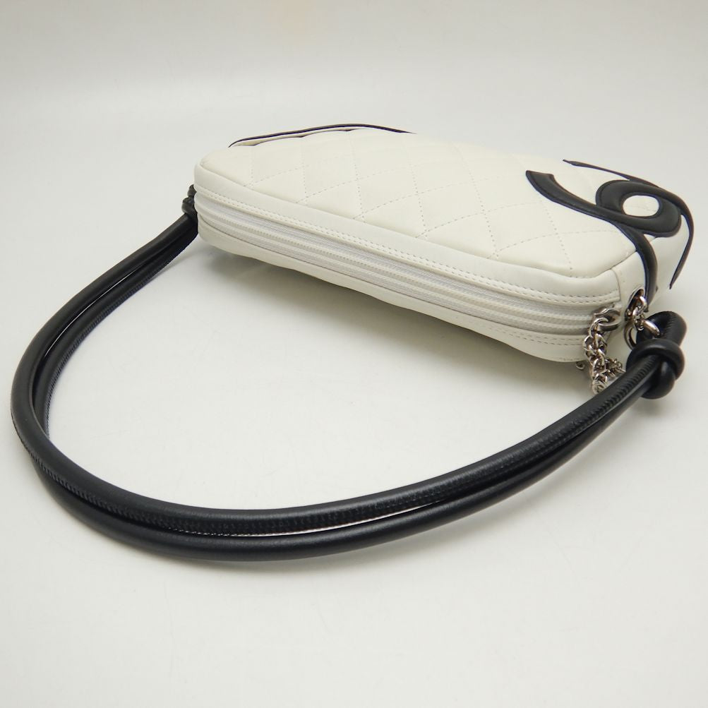 Chanel Shoulder Pouch Bag Cambon Line Calf Black White