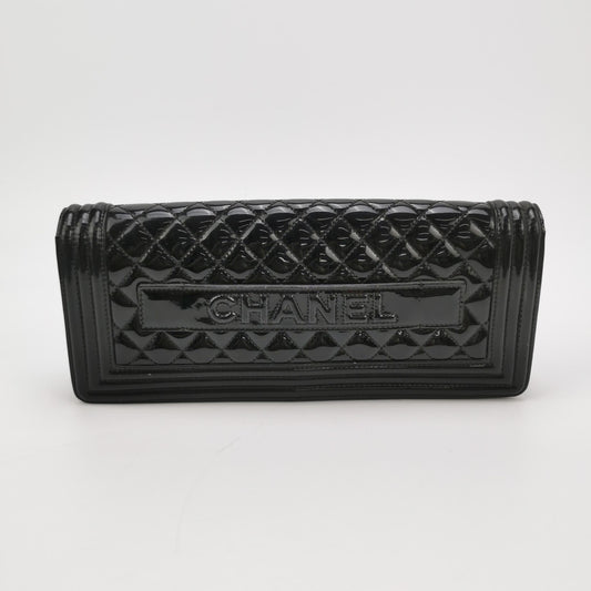 Chanel East West Boy Convertible Chain Shoulder and Clutch Bag Black Patent Leather, 2014-2015