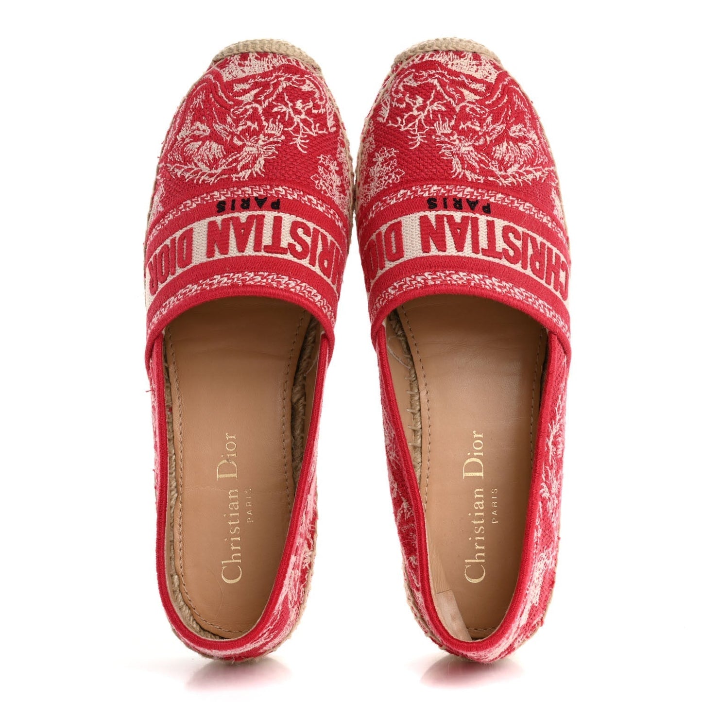 Christian Dior Embroidered Toile De Jouy Granville Espadrille 38.5 Raspberry