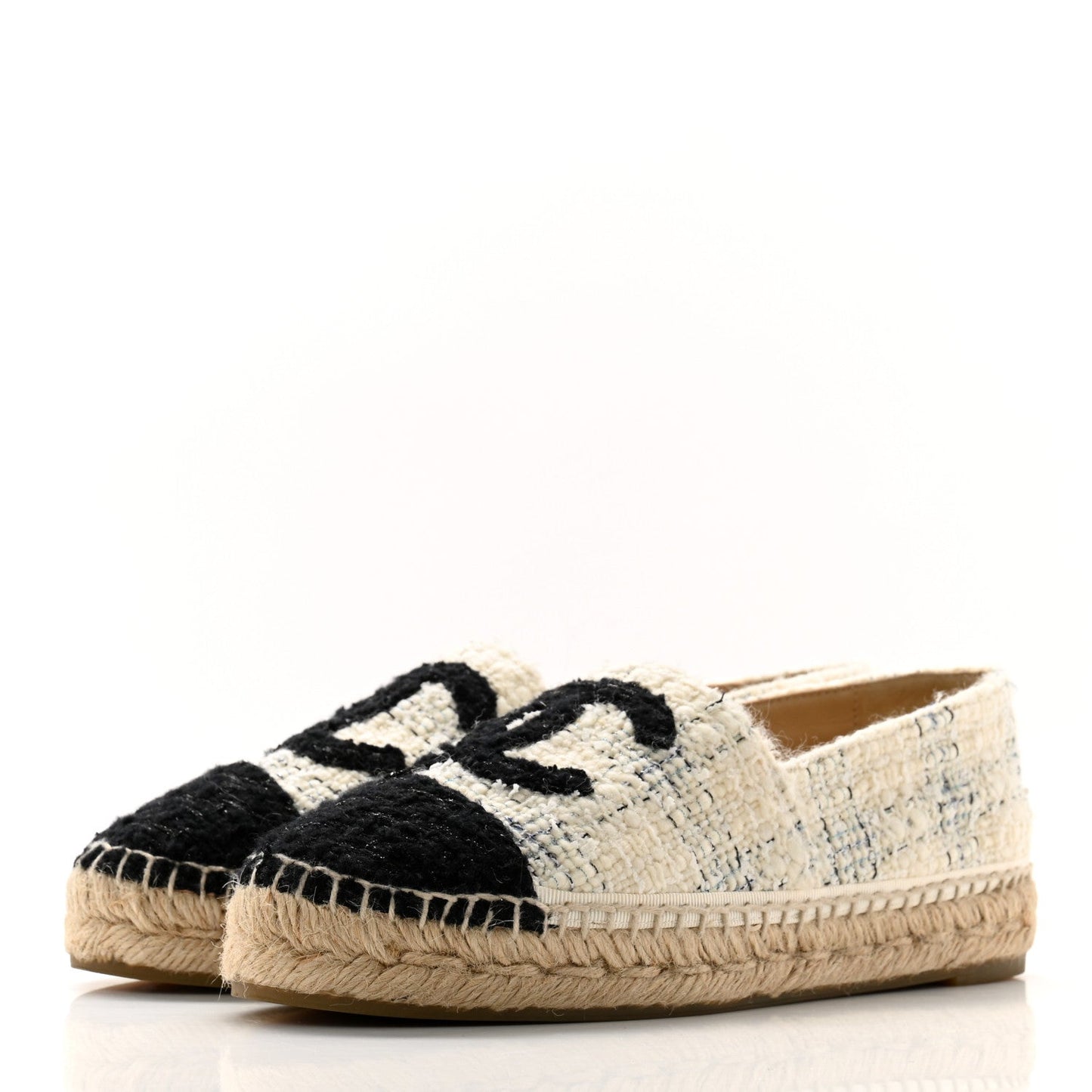 Amelia Tweed CC Espadrilles 36 Ecru White Blue Black