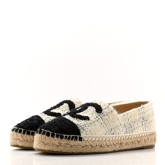 Amelia Tweed CC Espadrilles 36 Ecru White Blue Black