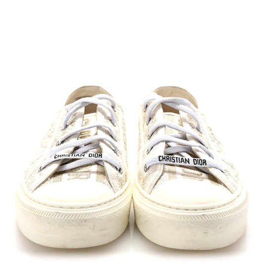 Christian Dior Canvas Embroidered Jardin D'Hiver Womens Walk'N'Dior Low Top Sneakers 40 White Gold