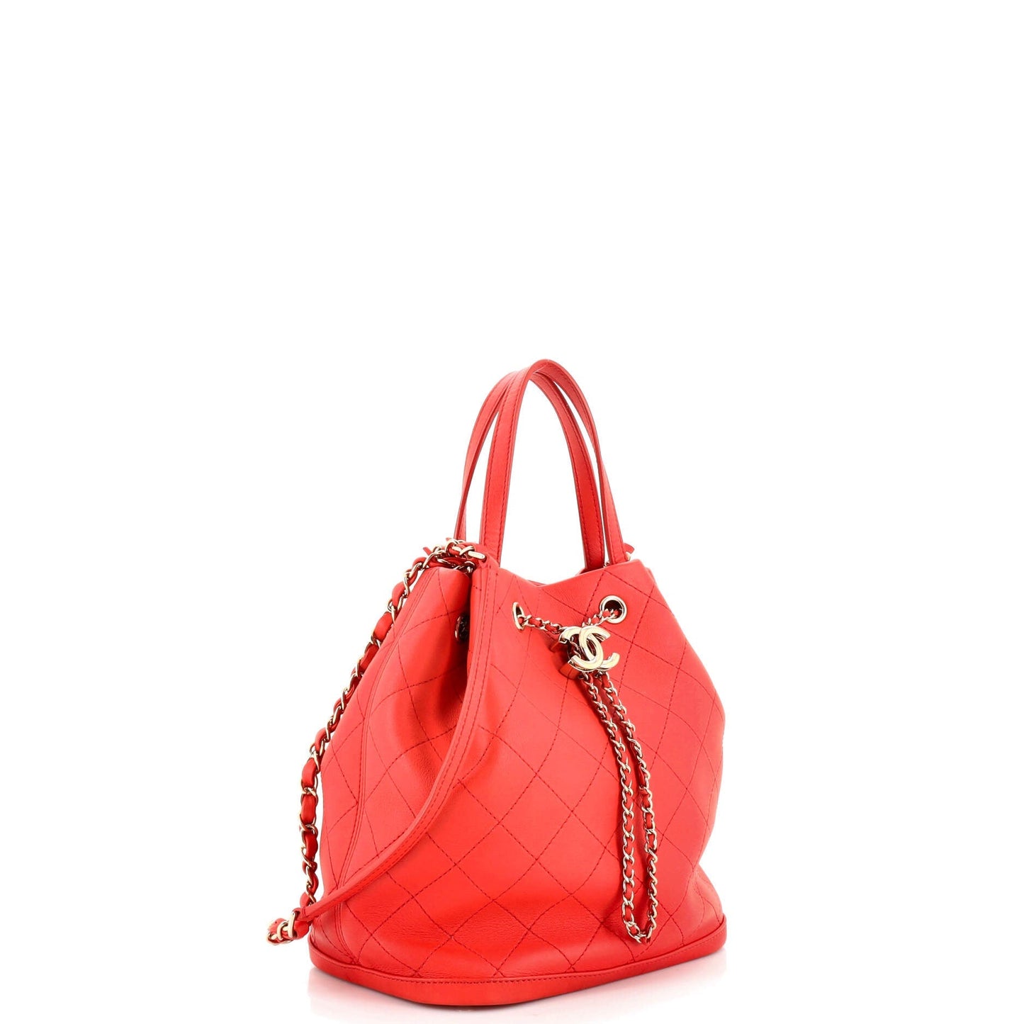 CC Drawstring Bucket Bag Quilted Calfskin Medium