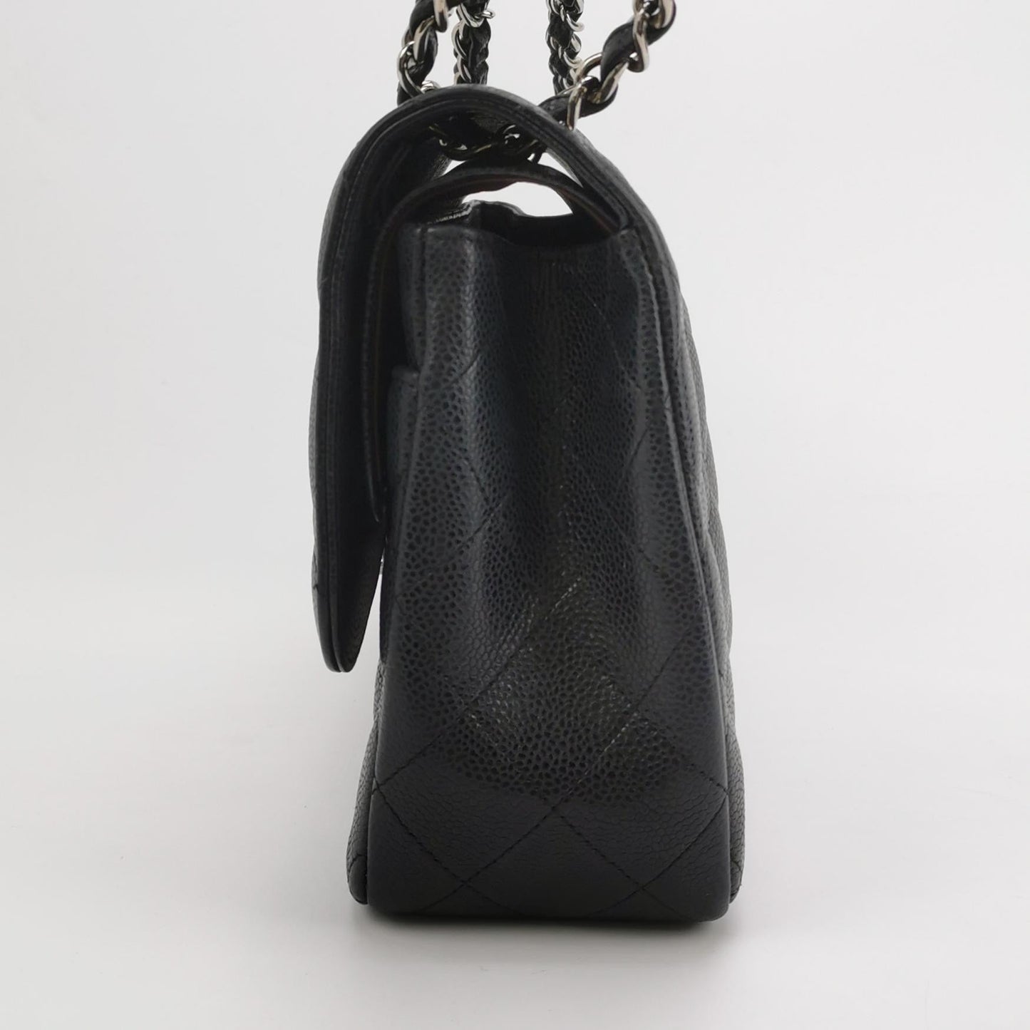 Chanel Classic Flap Jumbo Black Caviar Leather Double Flap Silver Hardware