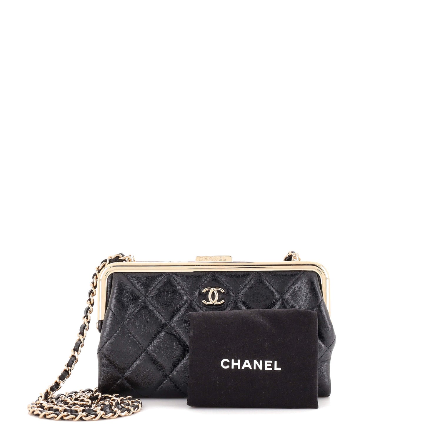 Logo Clasp Frame Clutch with Chain Quilted Lambskin Small