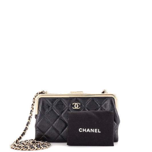 Logo Clasp Frame Clutch with Chain Quilted Lambskin Small