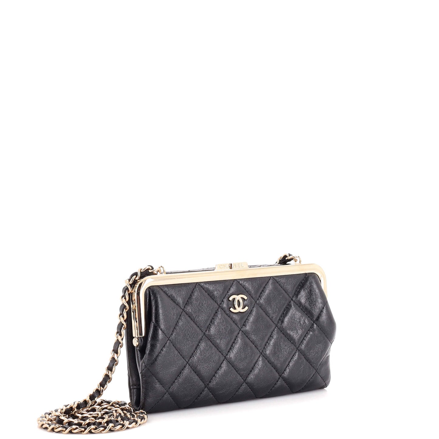 Logo Clasp Frame Clutch with Chain Quilted Lambskin Small