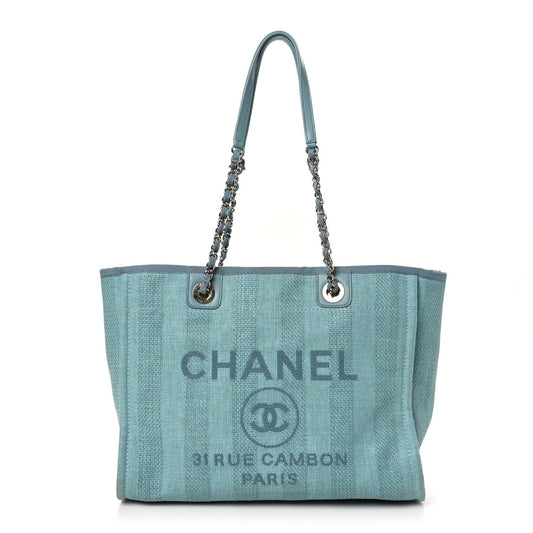 Amelia Mixed Fibers Striped Small Deauville Tote Blue